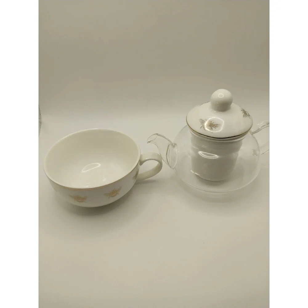 Grace Teaware Queen Bee Tea for One Teapot with Diffuser Teacup Porcelain NEW EX